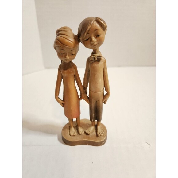 Vintage Male Female Portrait Carving, Folk Art Wood Sculpture, Young Love